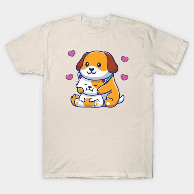 Cute Dog And Cat Cartoon T-Shirt by Catalyst Labs